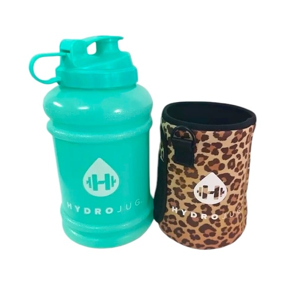 Hydro Jug w/Straw in Cheetah/Leopard Sleeve No Strap Teal Hydrojug 73 oz New - Picture 3 of 5
